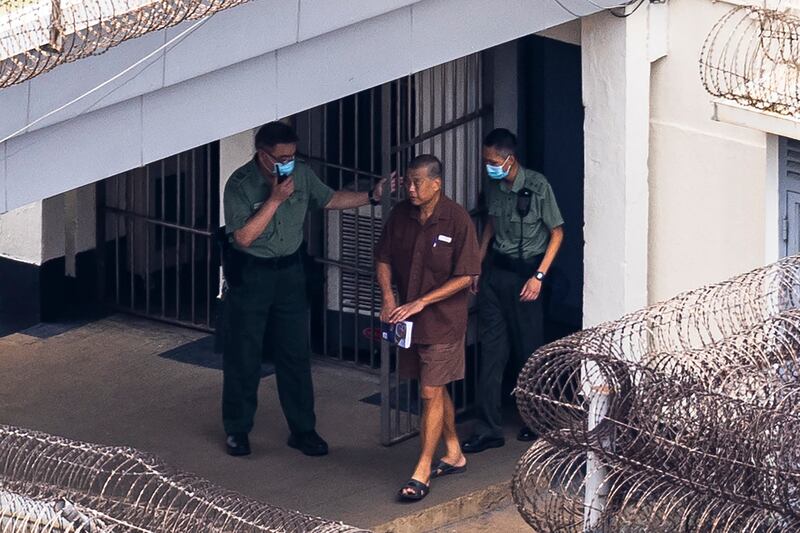 Jimmy Lai walks through the Stanley prison in Hong Kong, on July 28, 2023.