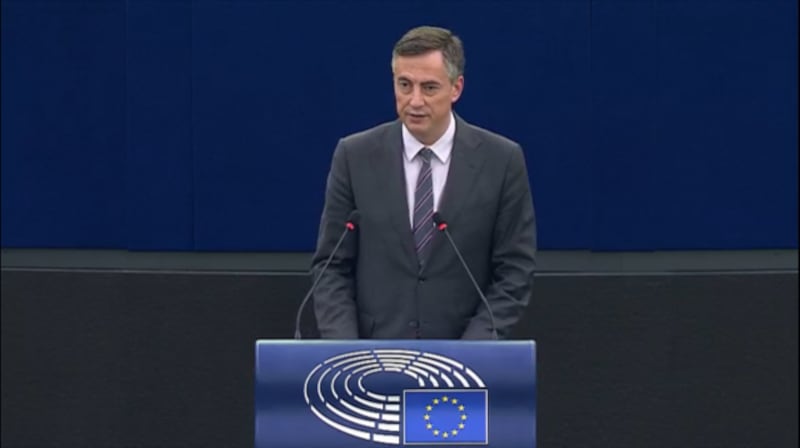 “共同外交暨安全政策”提案人麦卡利斯特(David McAllister)表示,欧盟需要实现发展全球领导角色的战略目标。(蔡凌拍摄 网站 会议)
