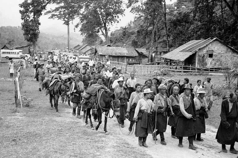 Tibetan fleeing Chinese forces arrive in northeast India, May 13, 1959 after a six-week trek from Tibet.